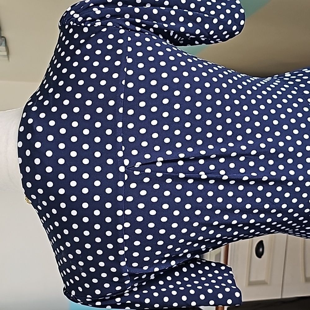 Michael Kors navy polka dot classic fitted style dress size small - Picture 7 of 13